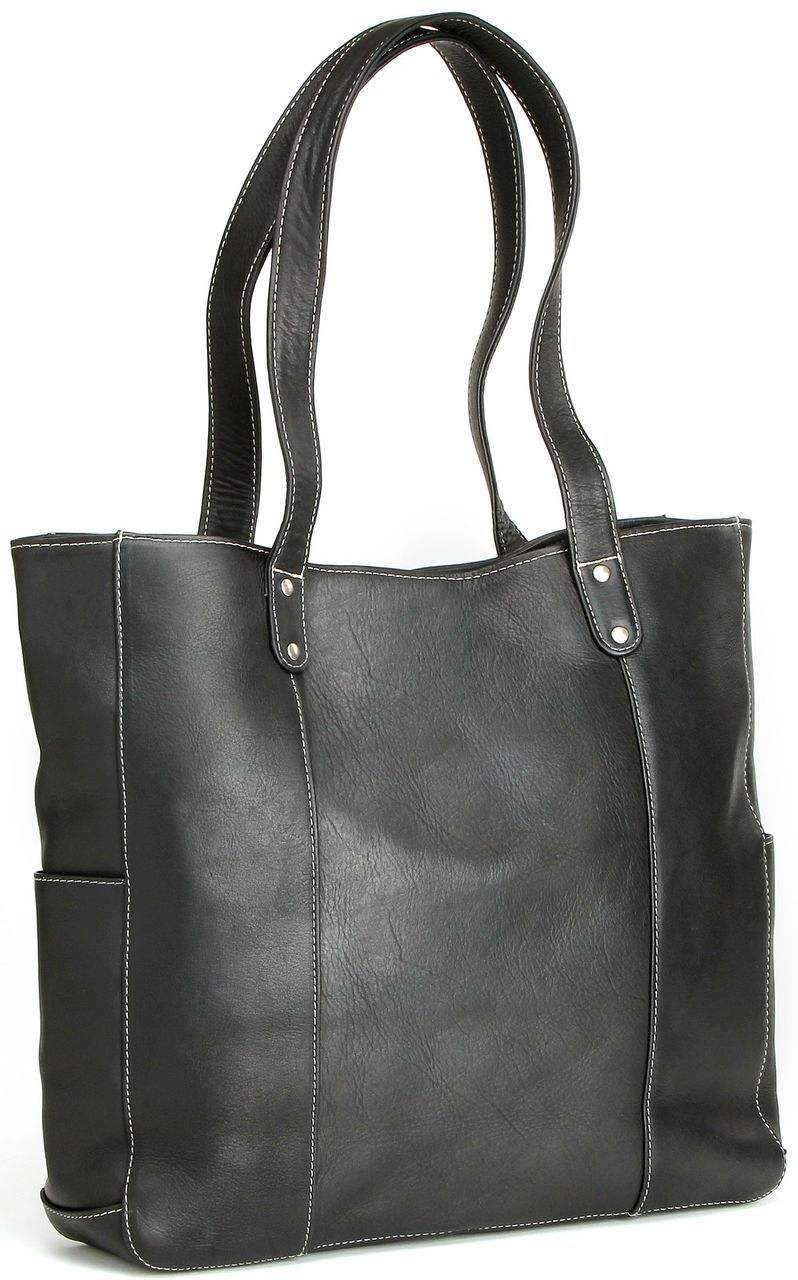 title:Leather Double Strap Rivet Tote;color:Black