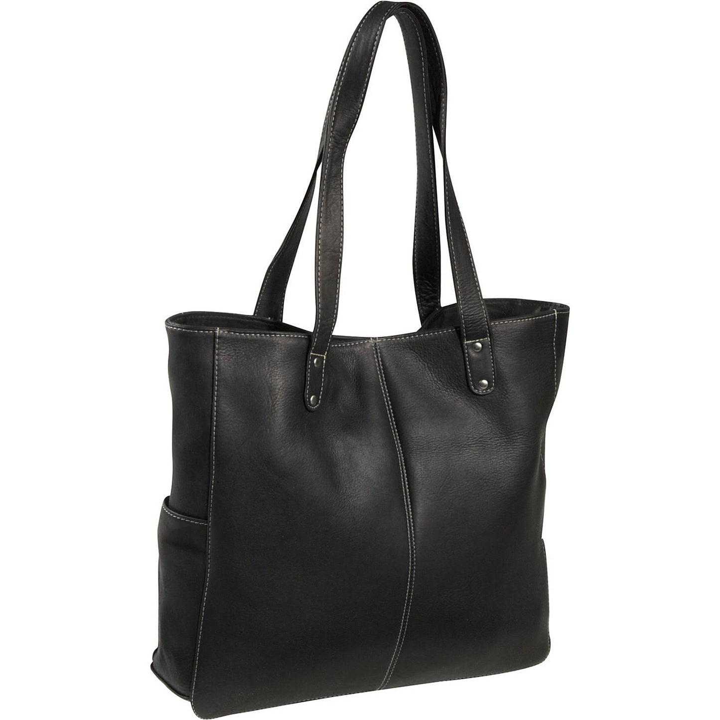 title:Leather Double Strap Rivet Tote;color:Black