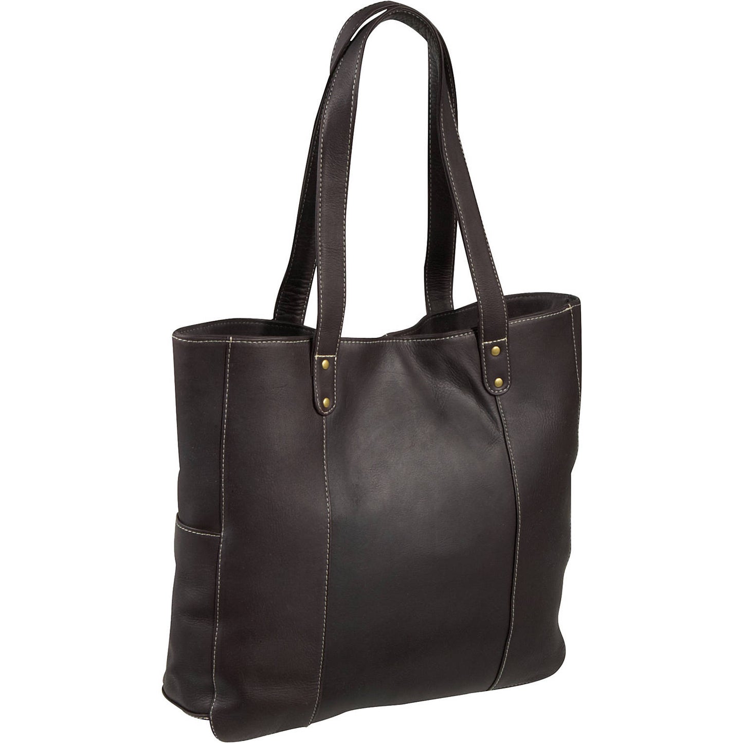 title:Leather Double Strap Rivet Tote;color:Cafe