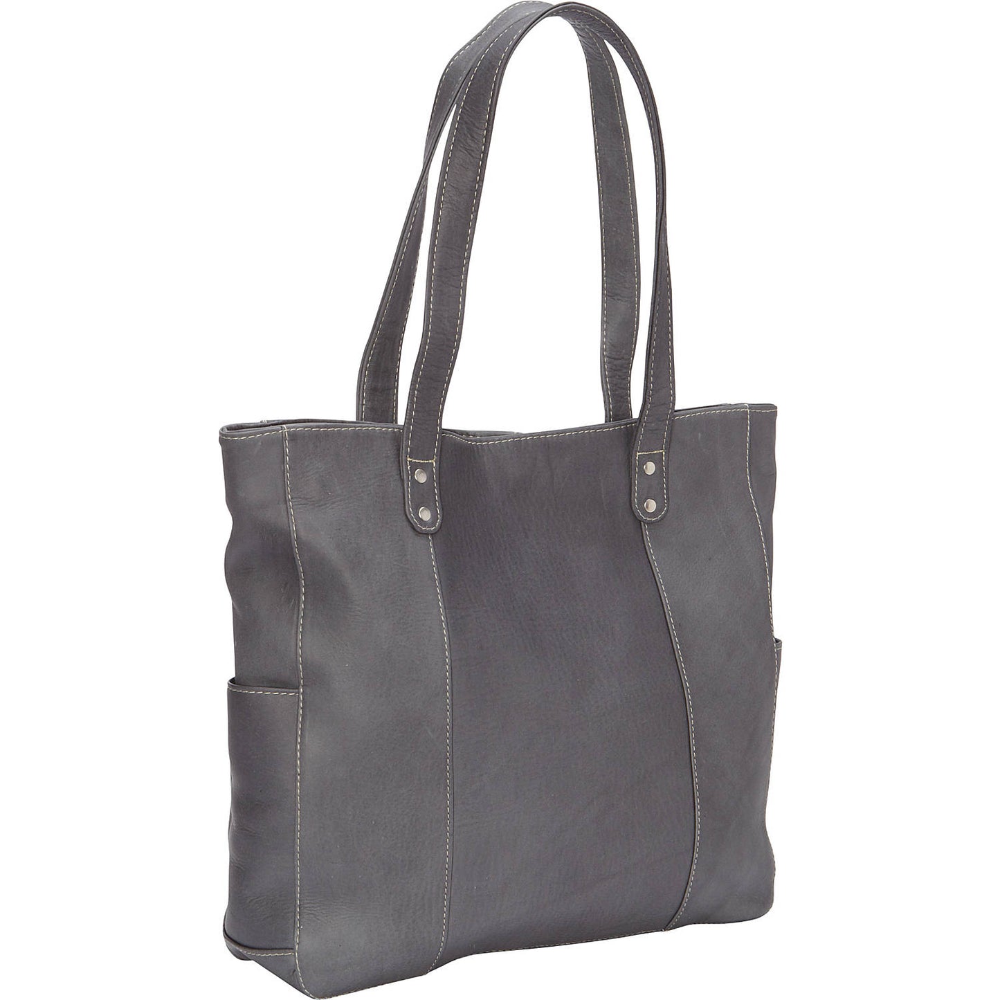 title:Leather Double Strap Rivet Tote;color:Gray