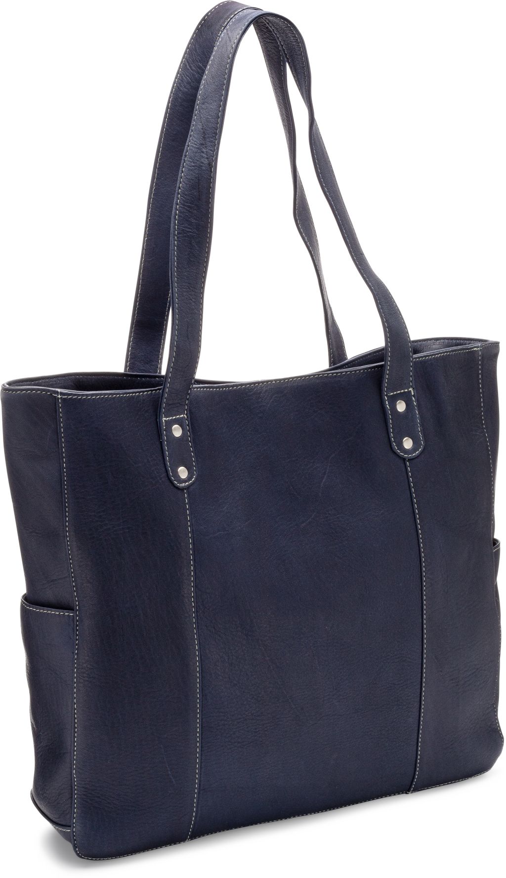 title:Leather Double Strap Rivet Tote;color:Navy