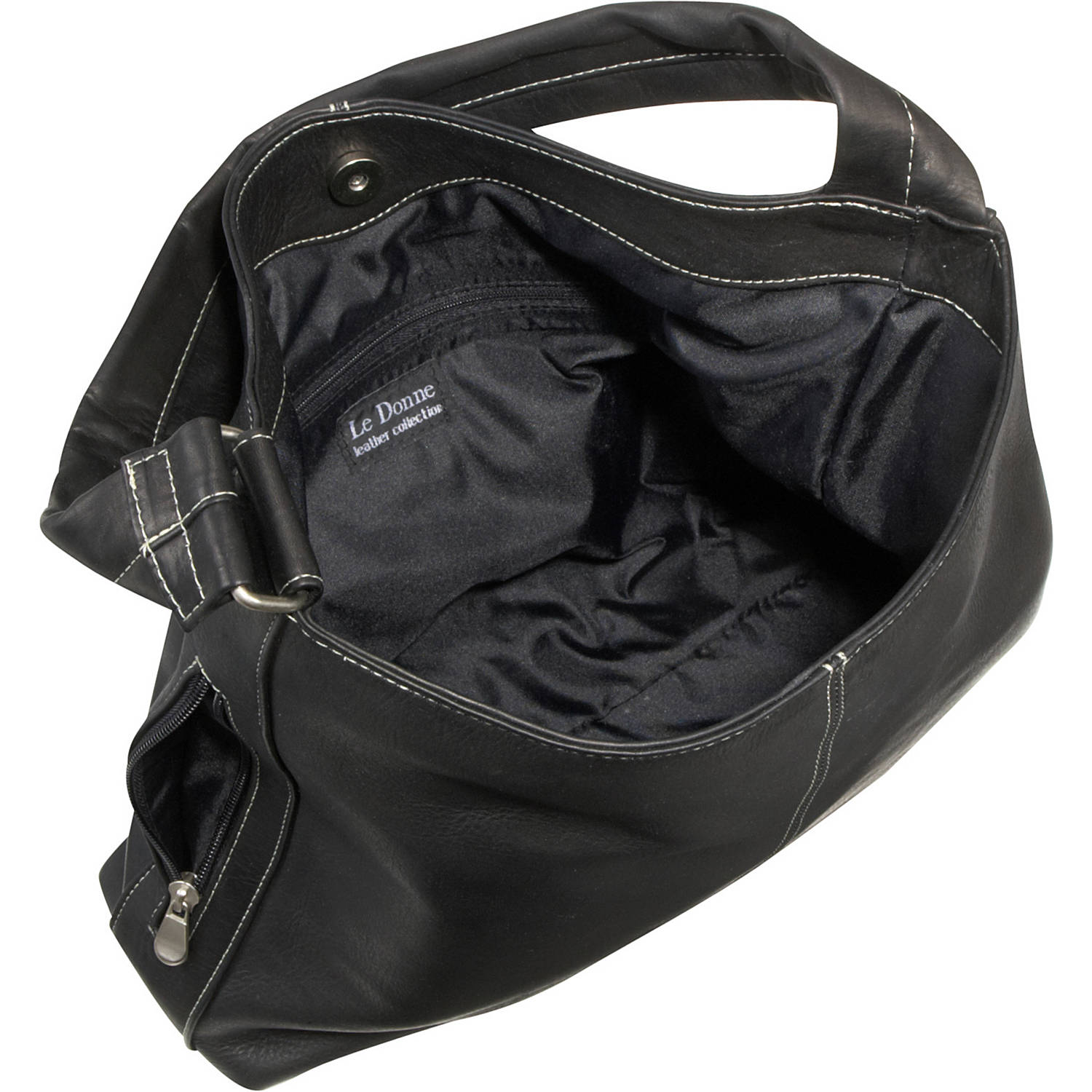 title:Le Donne Leather Shoulder Bag with Side Zip Pocket;color:BLACK