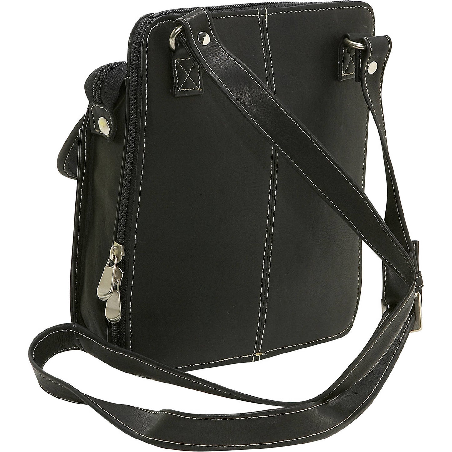 title:Leather Structured Organizer Shoulder Bag;color:Black