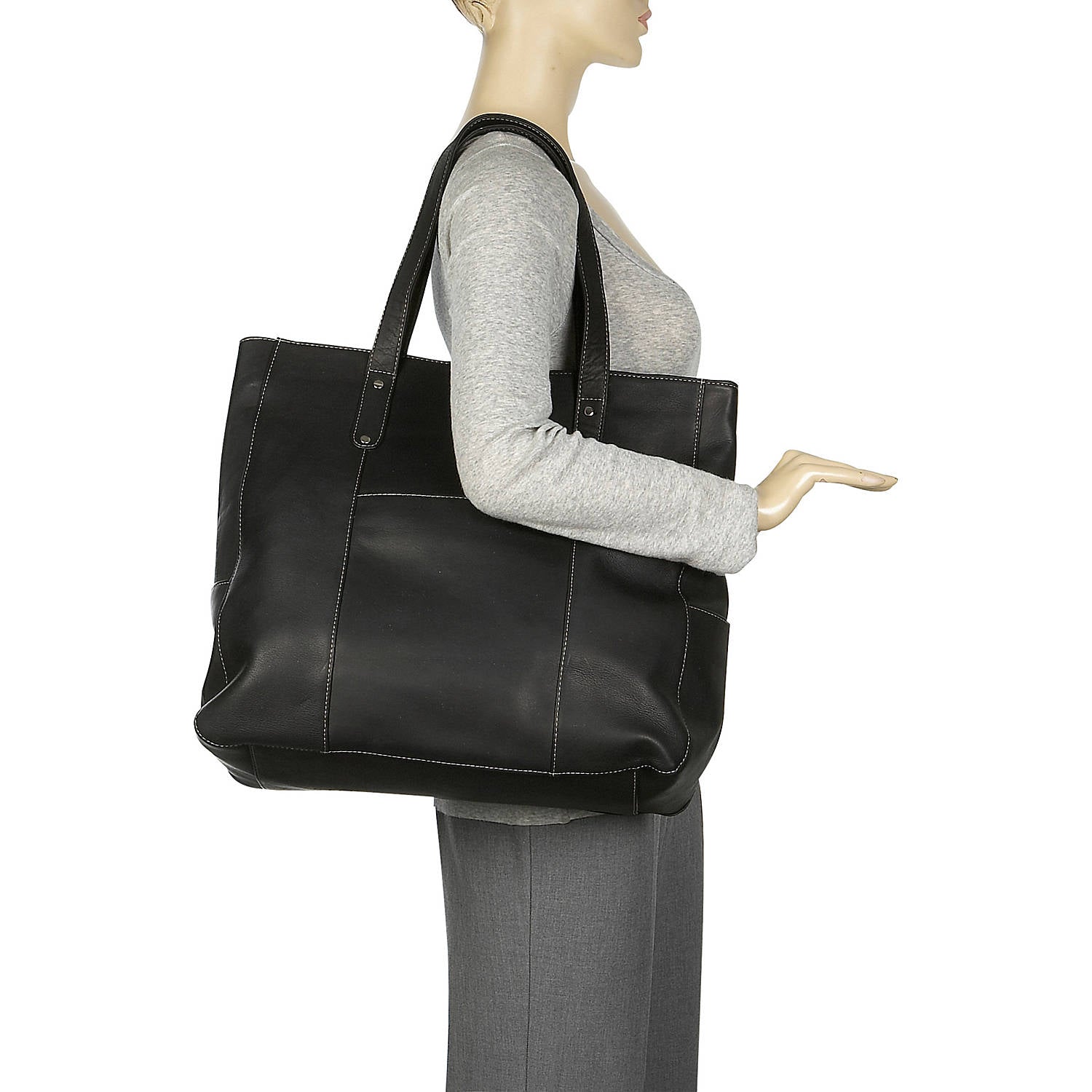 title:Le Donne Leather Large Slip Pocket Tote;color:BLACK