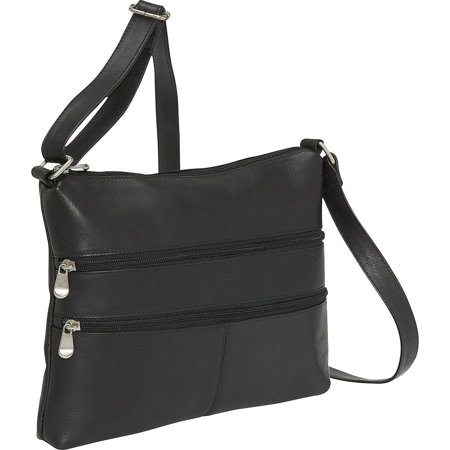 title:Le Donne Leather Two Zip Crossbody;color:BLACK