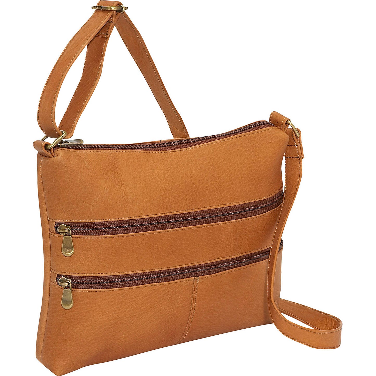 title:Le Donne Leather Two Zip Crossbody;color:TAN