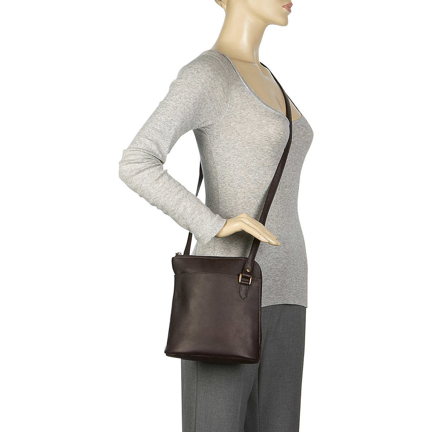 title:Le Donne Leather L-Zip Crossbody Shoulder Bag;color:GRAY