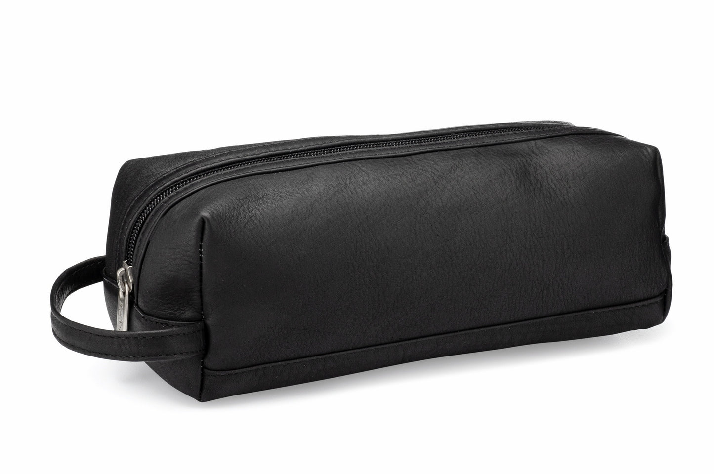 title:Leather Jet Set Toiletry Bag;color:Black