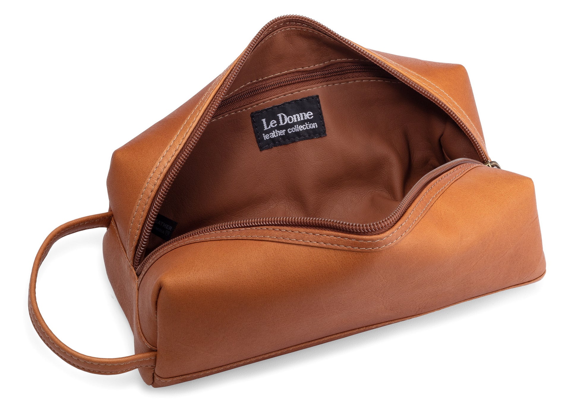 title:Leather Jet Set Toiletry Bag;color:Tan