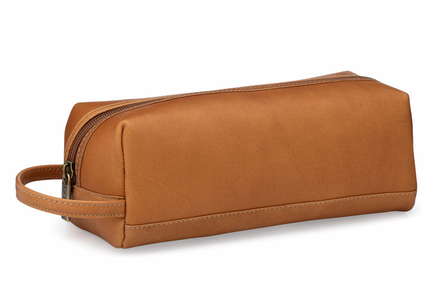 title:Leather Jet Set Toiletry Bag;color:Tan