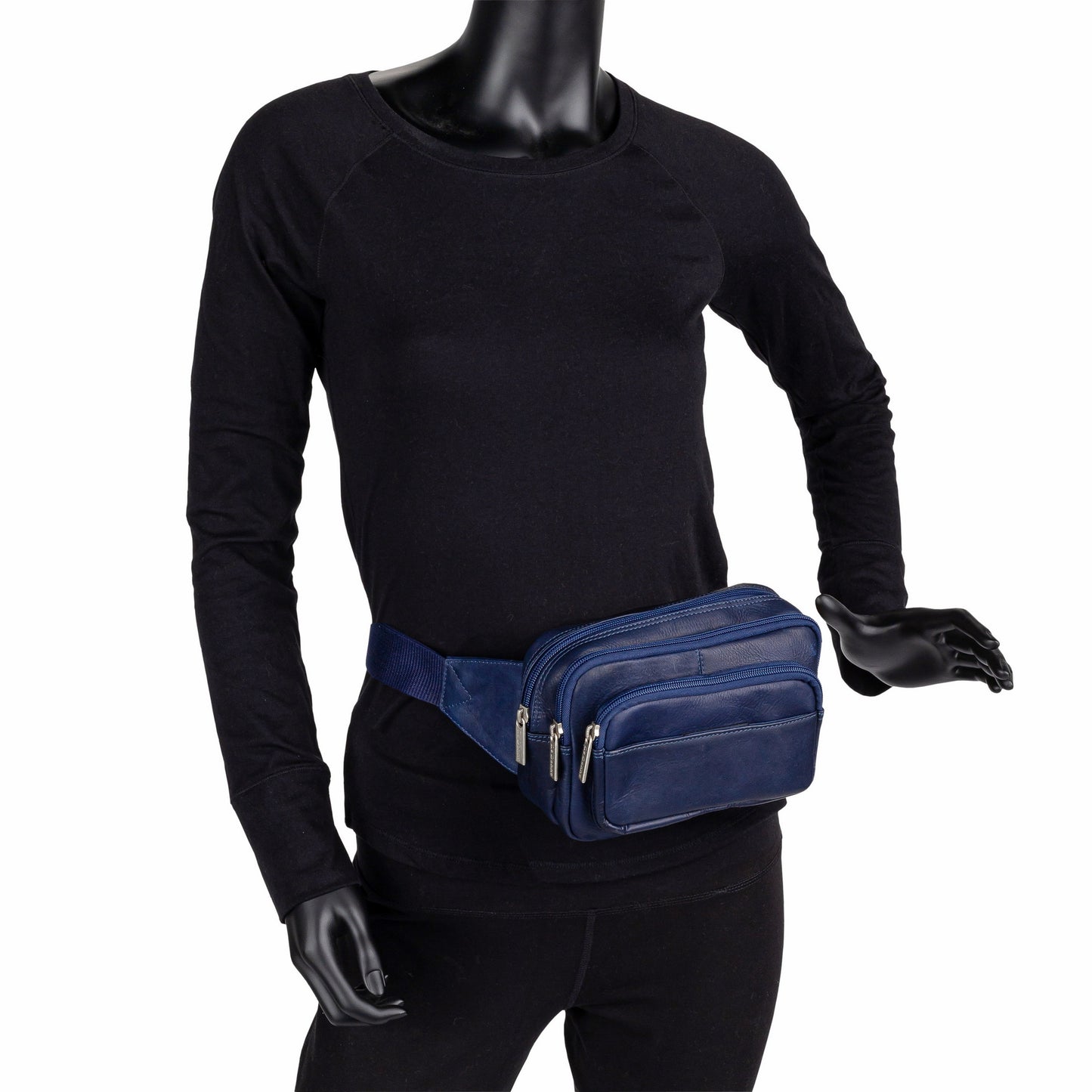 title:Le Donne LeatherFour Compartment Waist Bag;color:BLACK