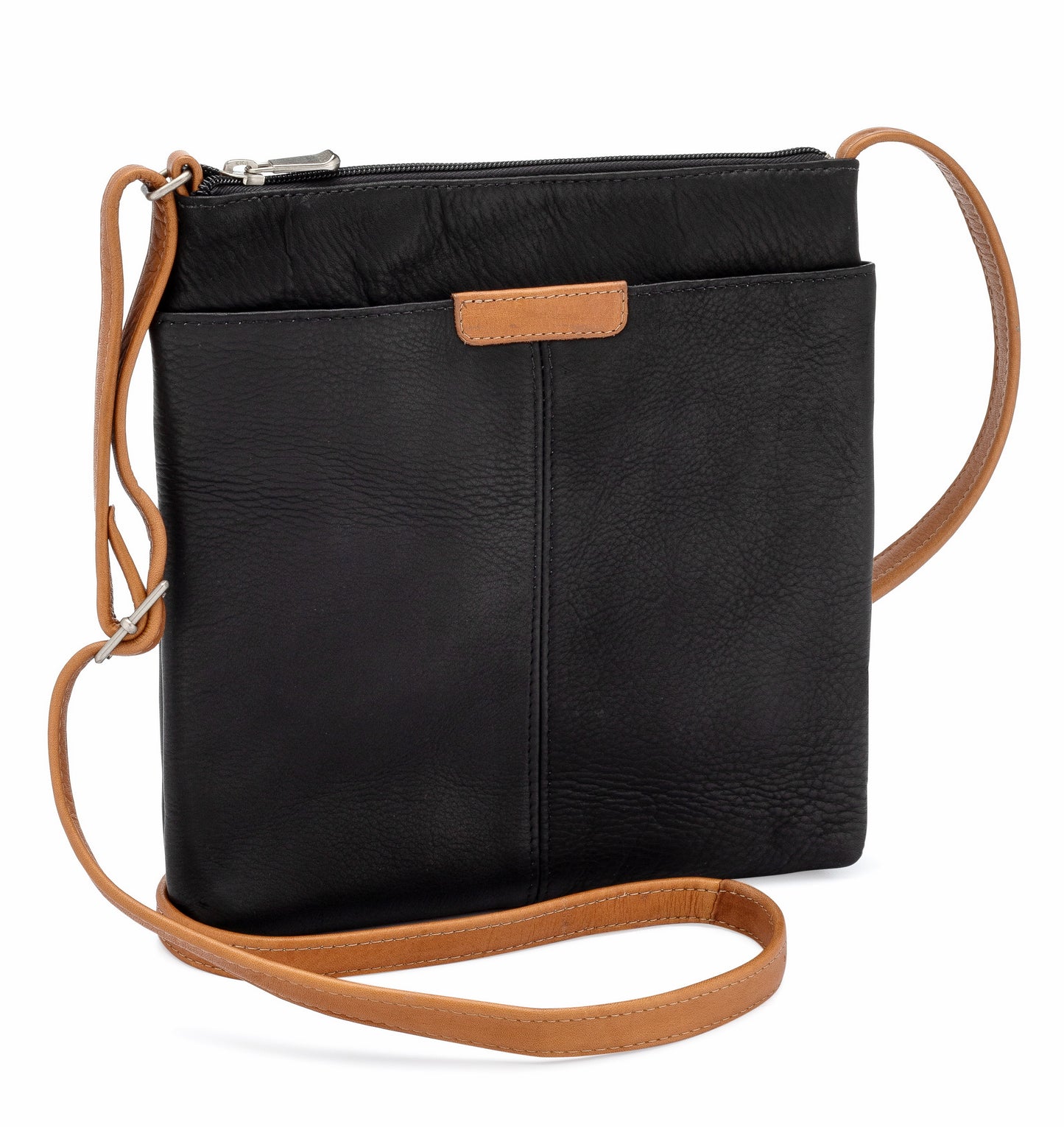 title:Le Donne Leather Cora Slip Pocket Crossbody;color:BLACK/TAN