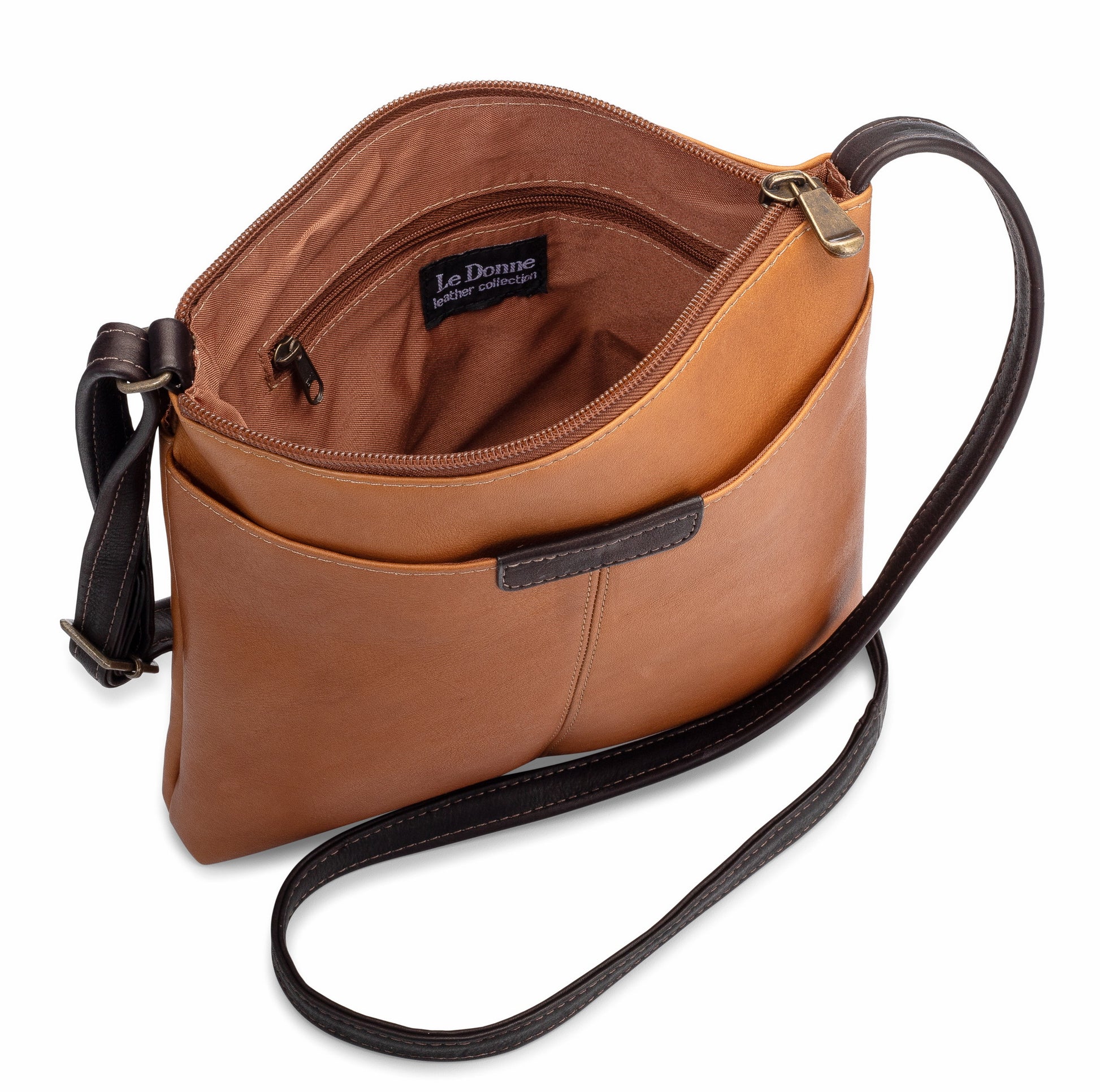 title:Le Donne Leather Cora Slip Pocket Crossbody;color:NAVY/TAN