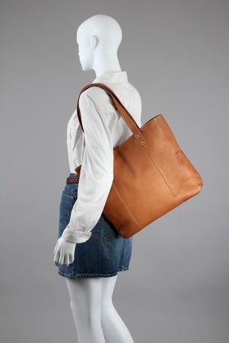 title:Leather Double Strap Rivet Tote;color:Cafe