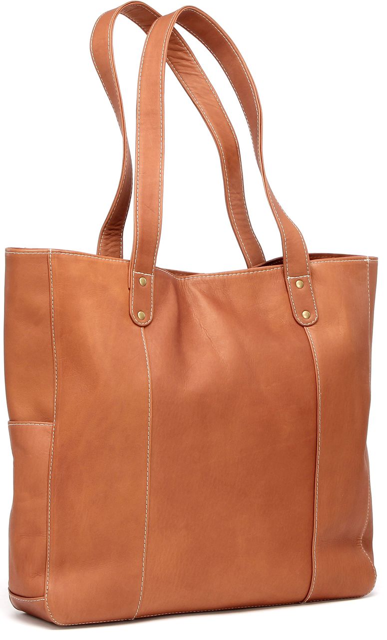 title:Leather Double Strap Rivet Tote;color:Tan