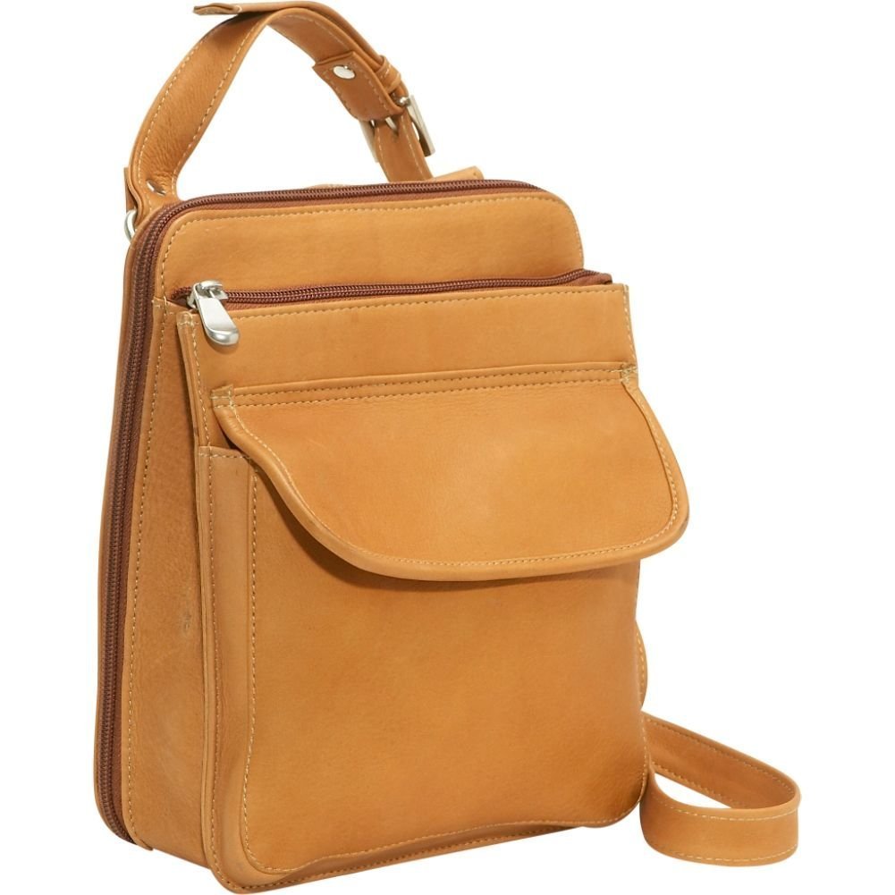 title:Leather Structured Organizer Shoulder Bag;color:Tan