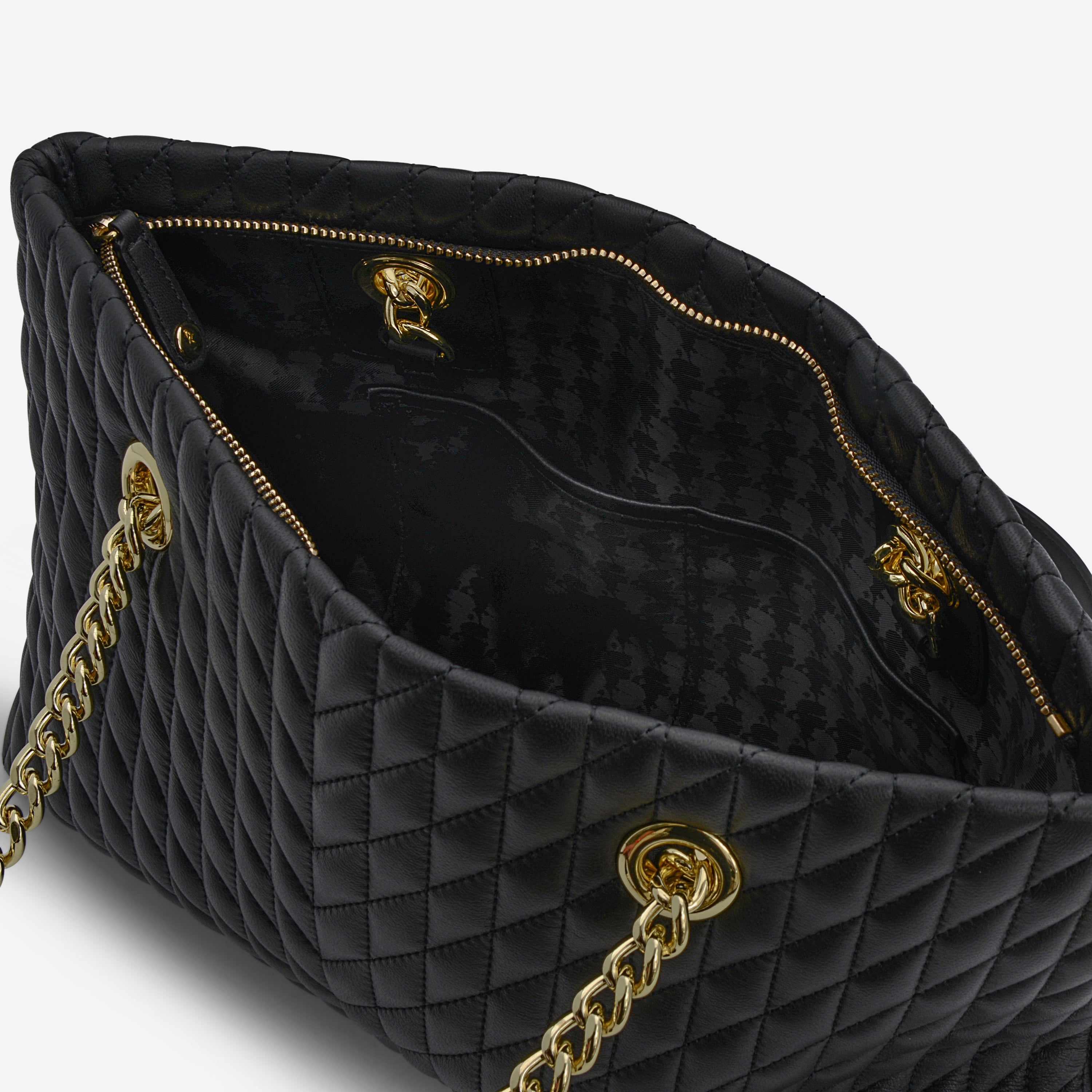 Karl Lagerfeld Paris Karolina Black & Gold Leather Tote LH9AB186BGD Ruumur