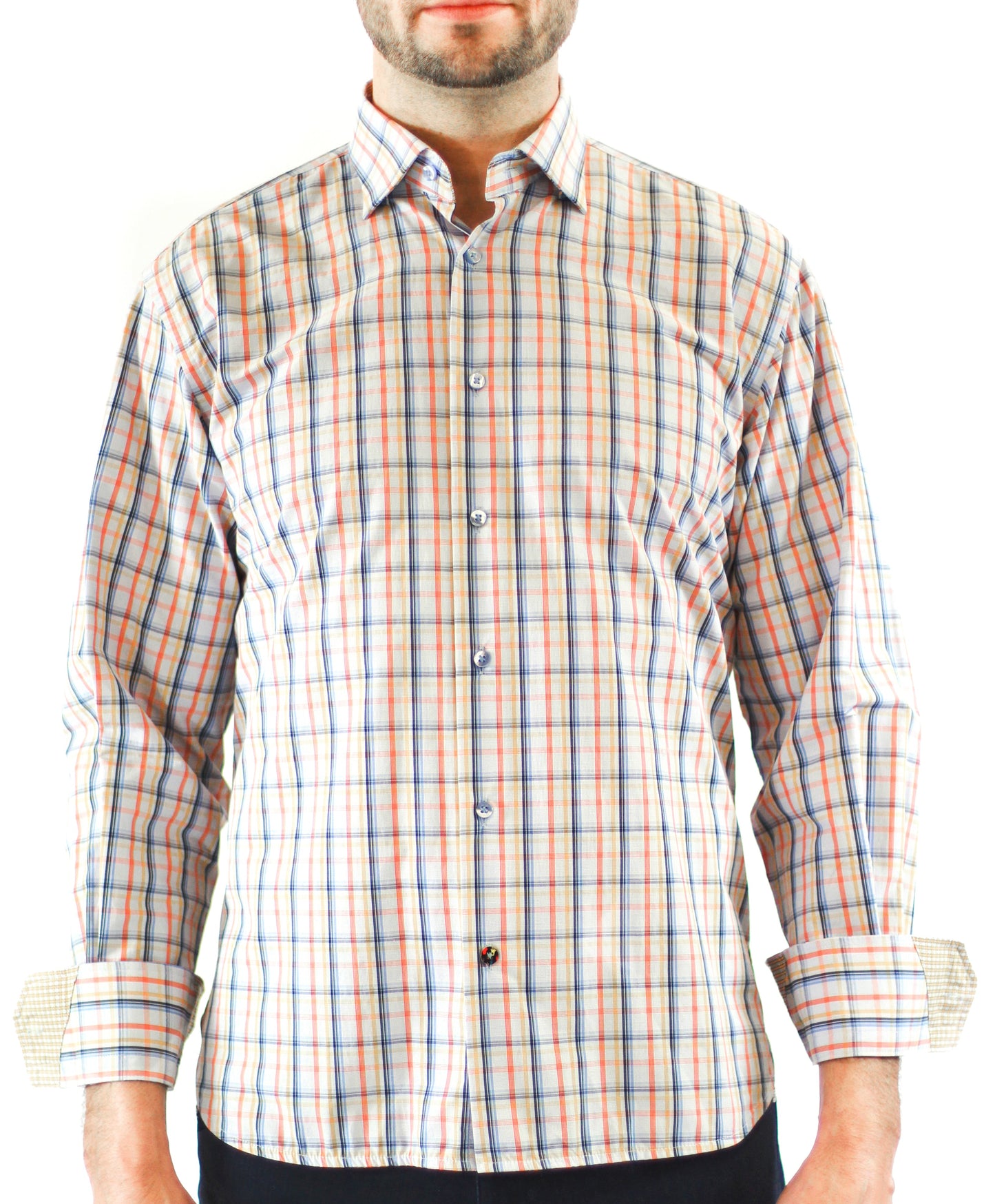 Light Blue with Orange, Yellow and Navy Plaid