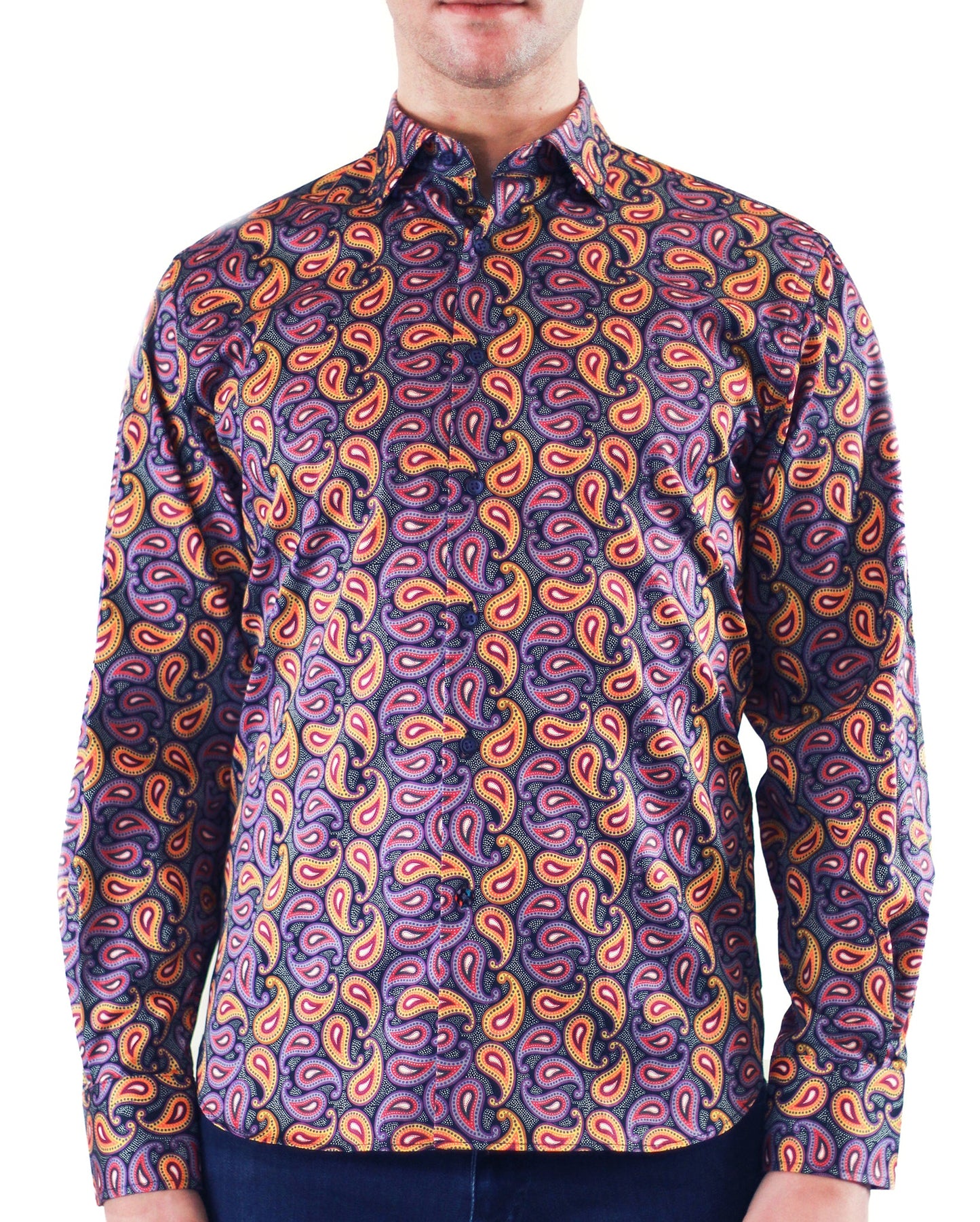 Black with Orange, Yellow, Purple and Red Paisley