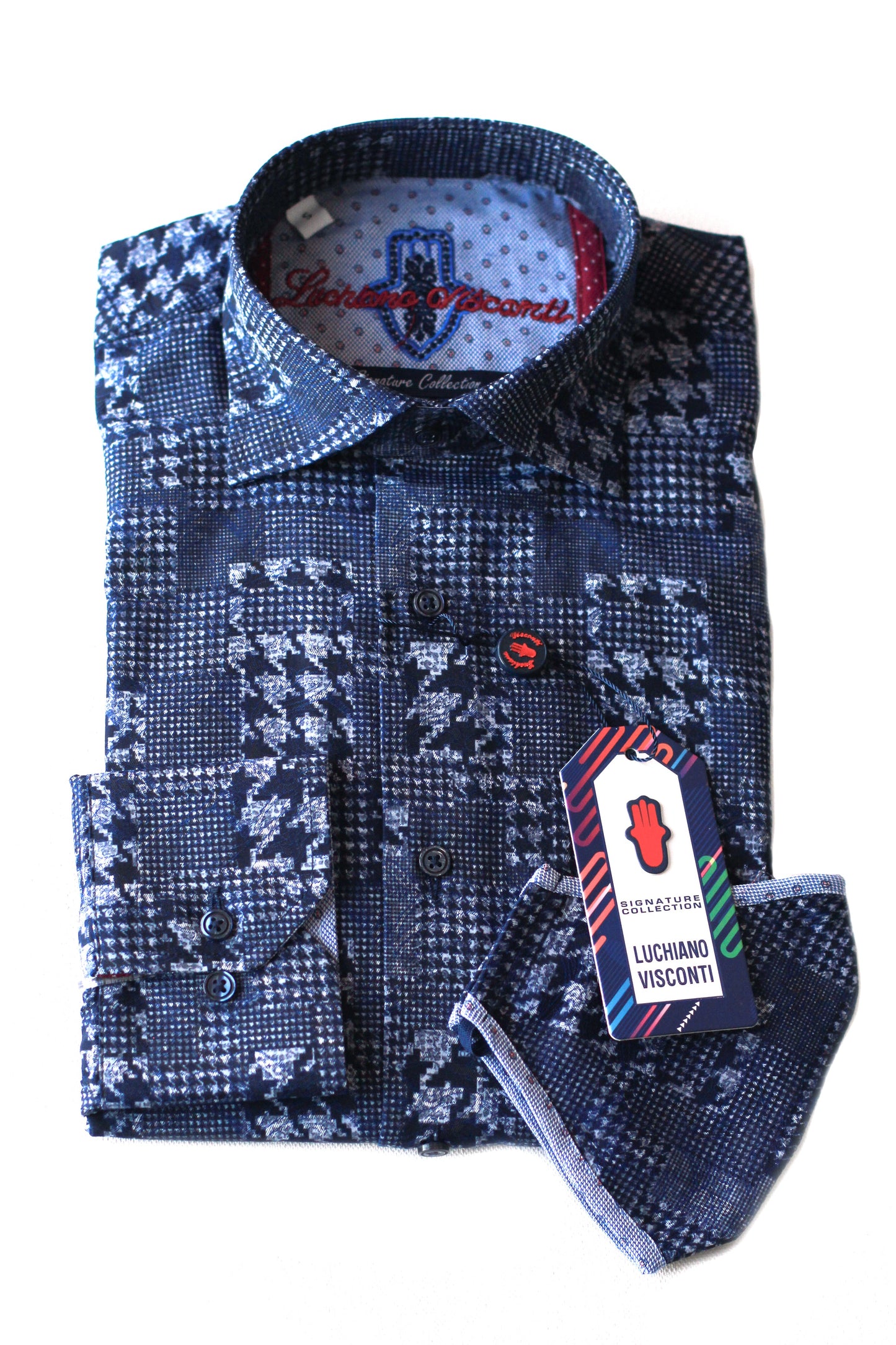 Boys Navy Houndstooth Plaid Jacquard