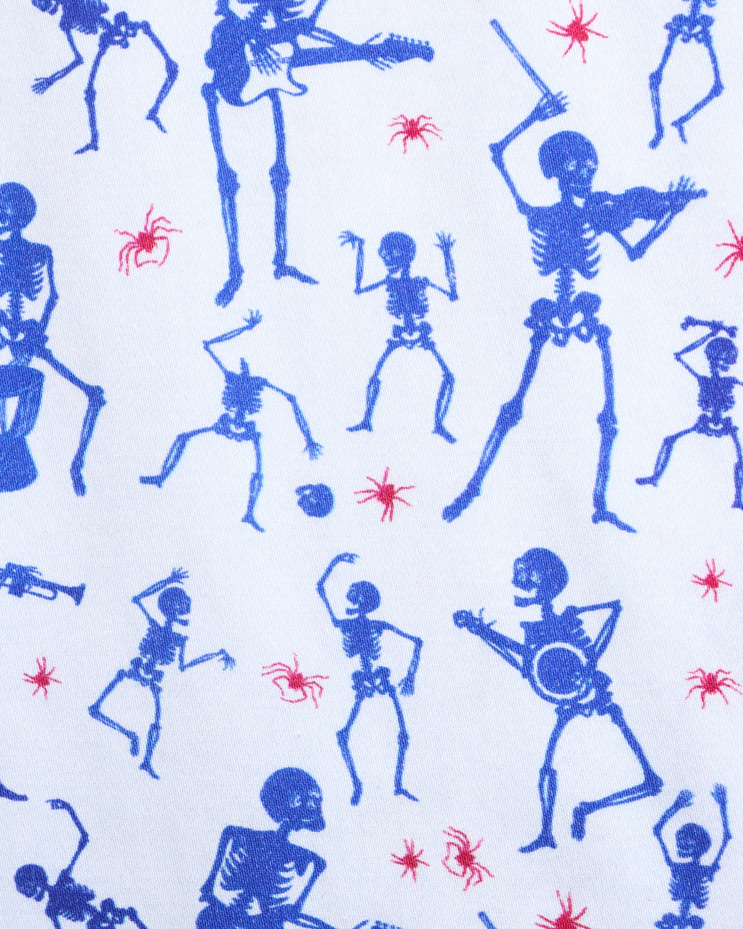 Blue Dancing Skeletons with Red Spiders