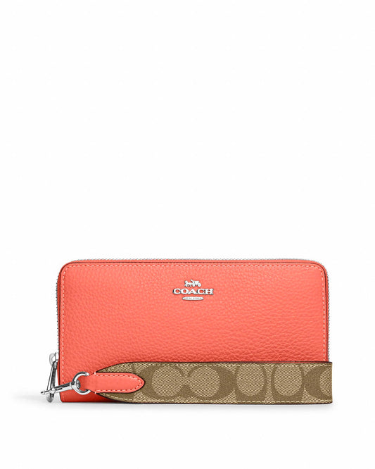 title:Coach Women's Long Zip Around Wallet With Signature Canvas;color:Tangerine Multi