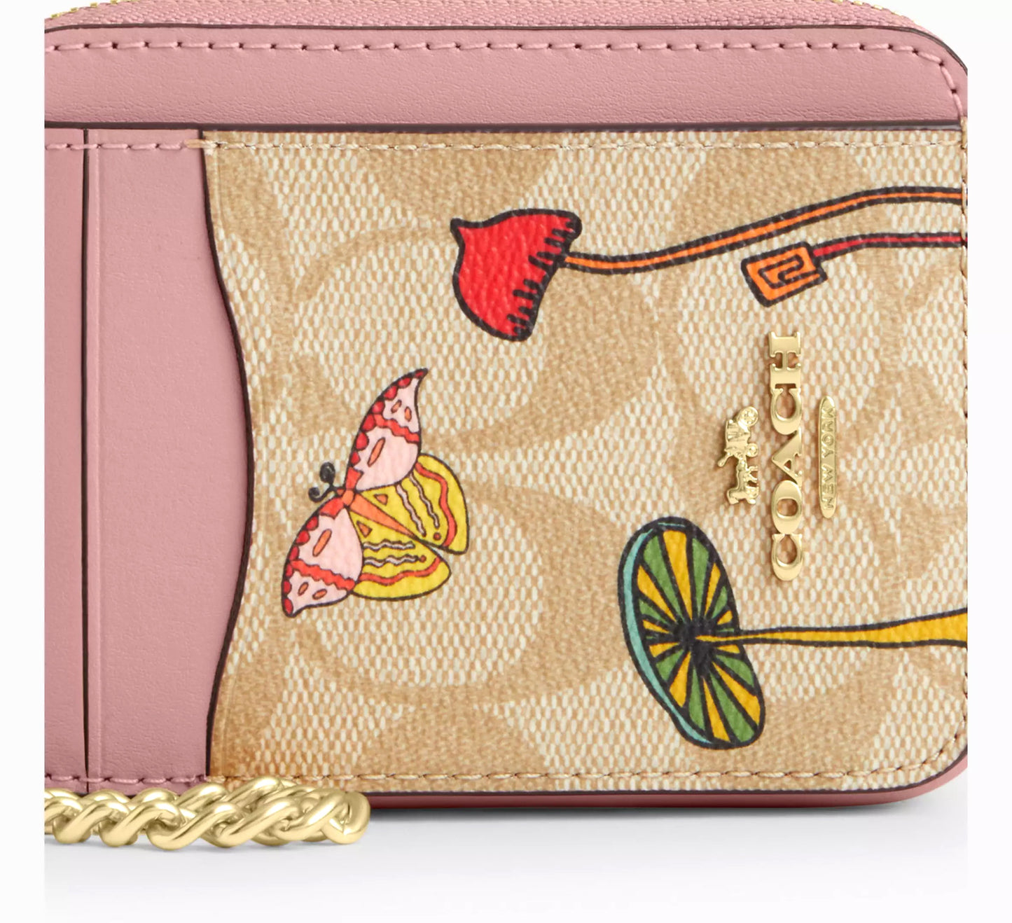 title:Coach Women's Coach X Observed By Us Zip Card Case In Signature Canvas;color:Light Khaki / Light Pink