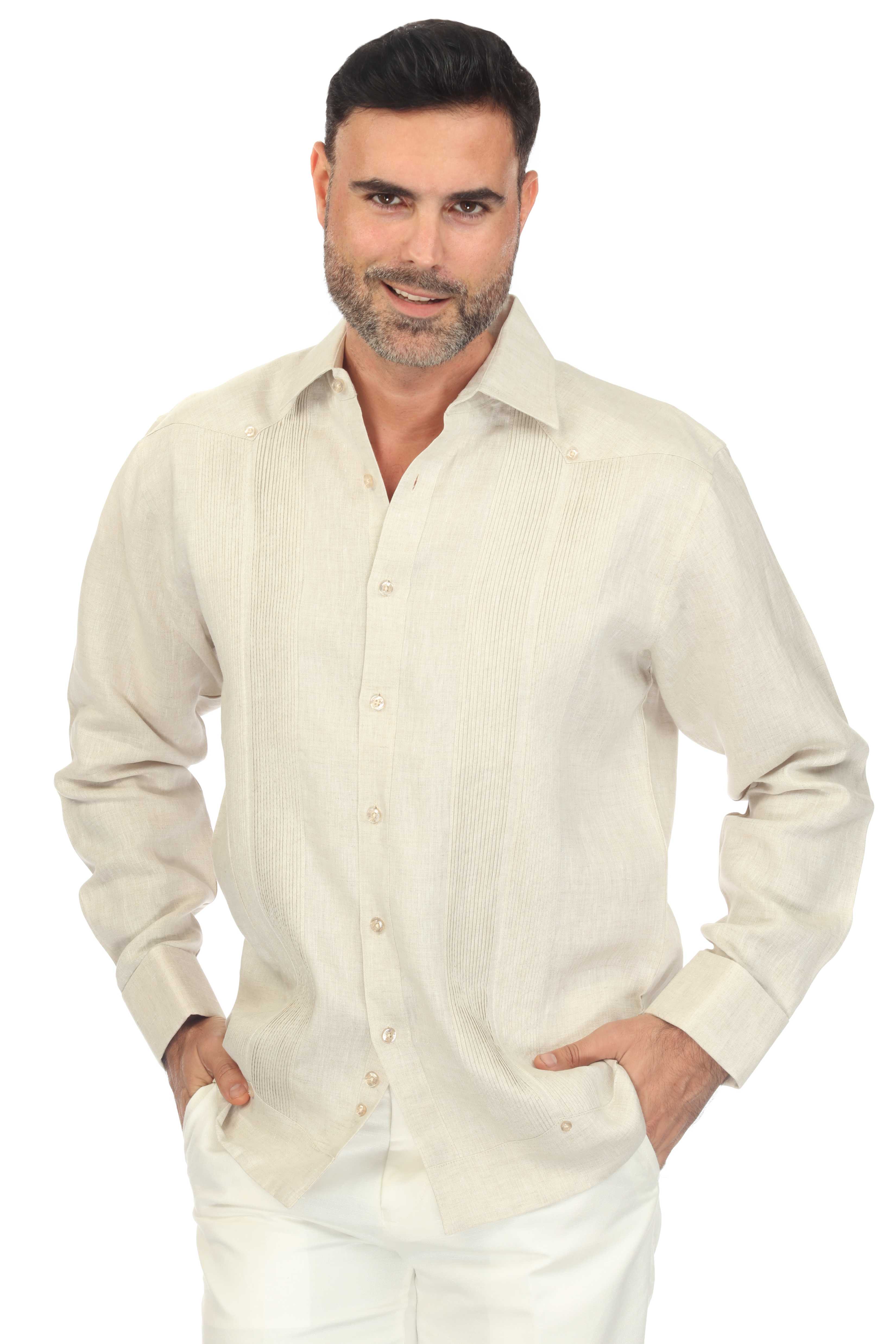 Mojito Men's 100% Linen Guayabera Chacabana Shirt Long Sleeve with Ple ...