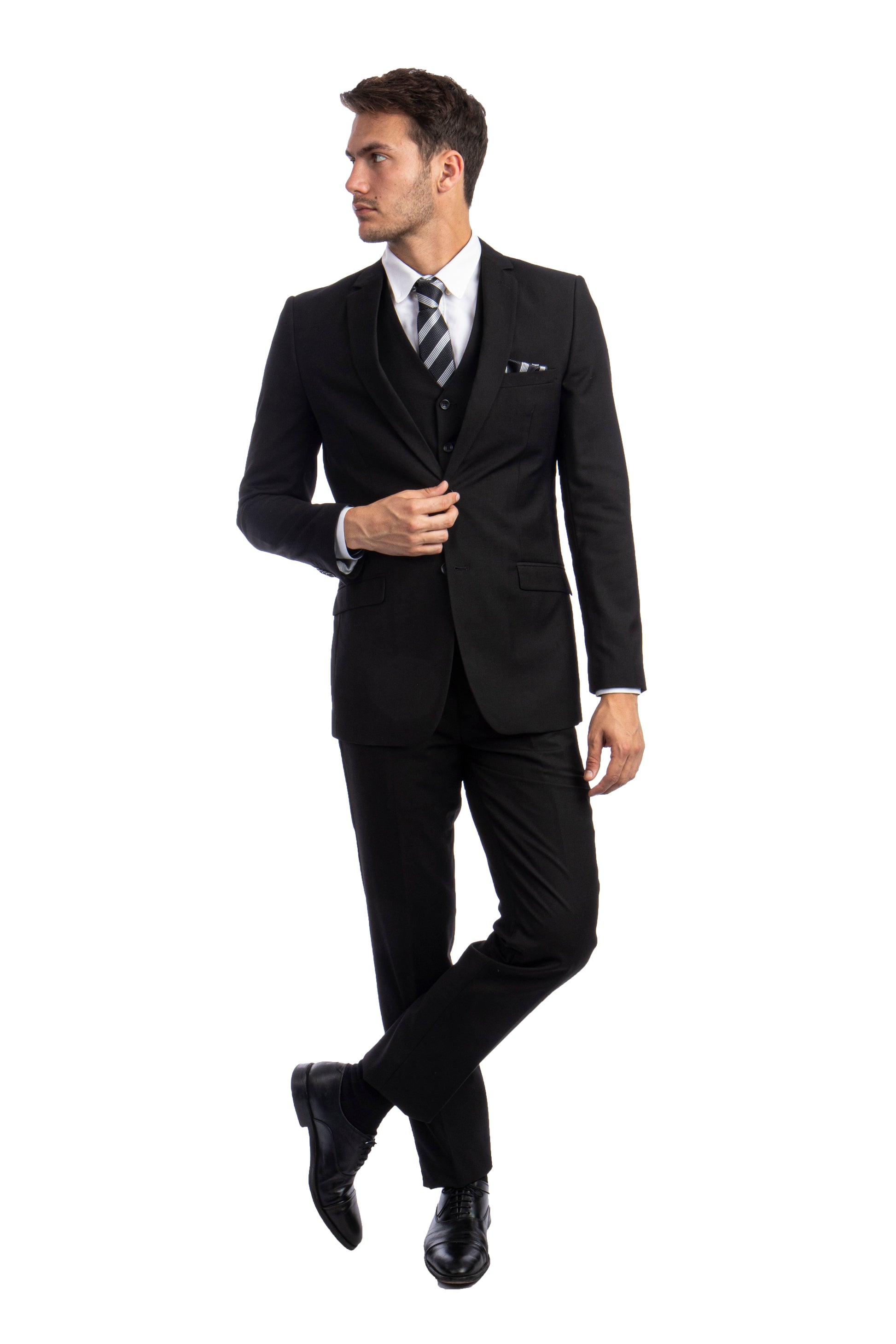 title:Azzuro Black Suits 3 PC Hybrid Fit;color:Black