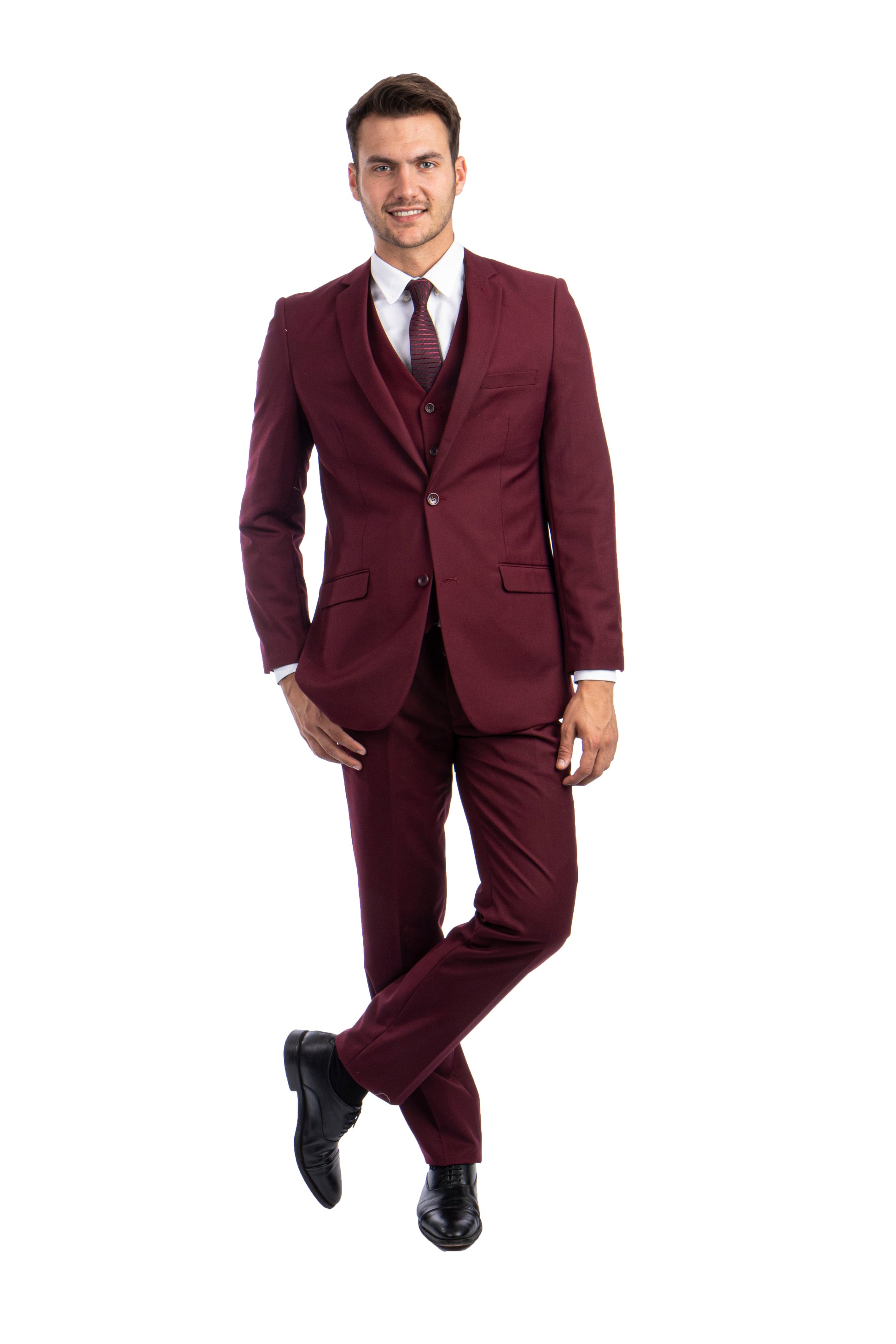 title:Azzuro Burgundy Suits 3 PC Hybrid Fit;color:Burgundy