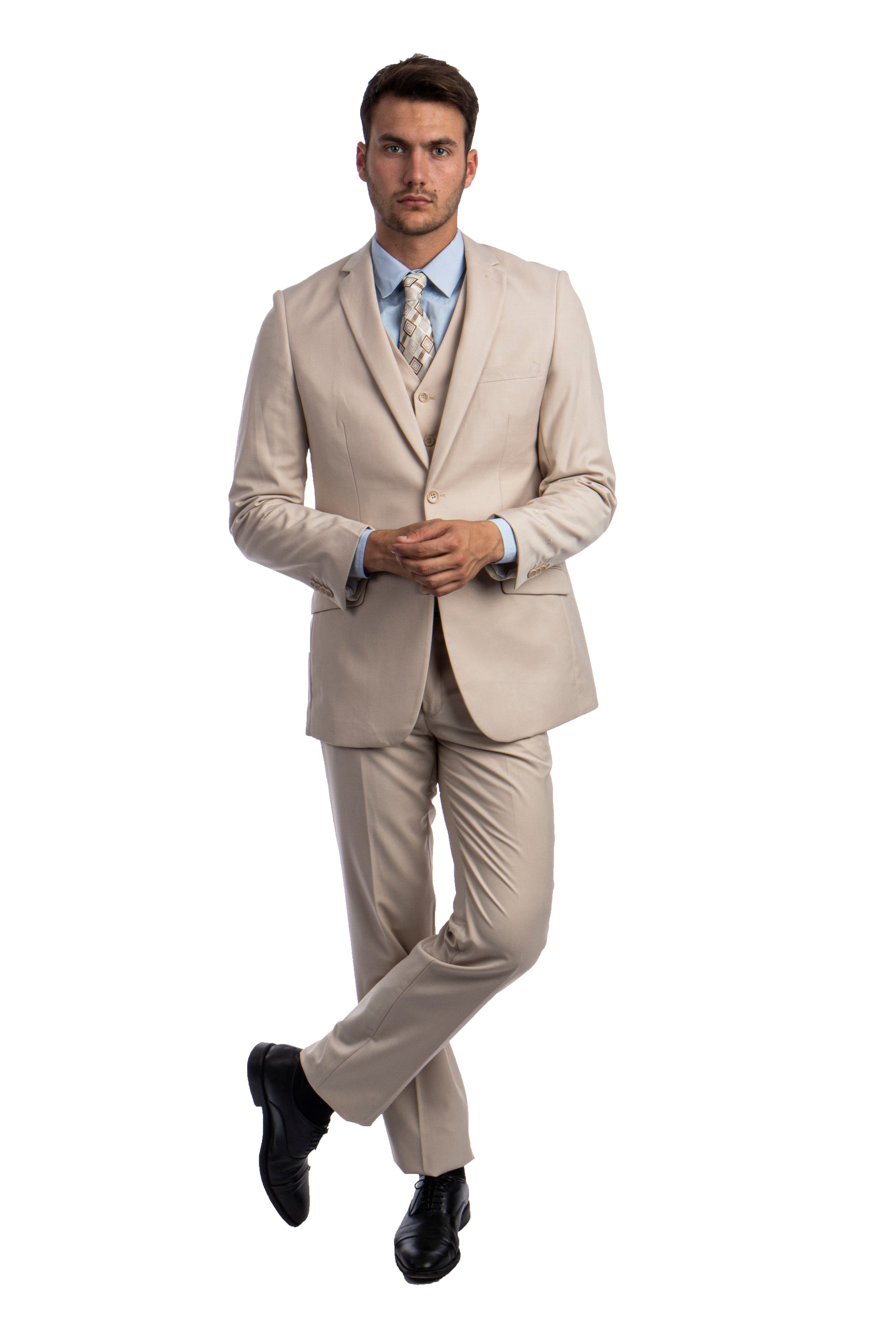 title:Azzuro Tan Suits 3 PC Hybrid Fit;color:Tan