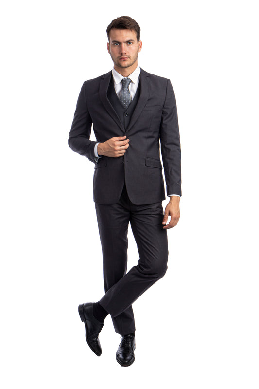 title:Azzuro Charcoal Suits 3 PC Hybrid Fit;color:Charcoal