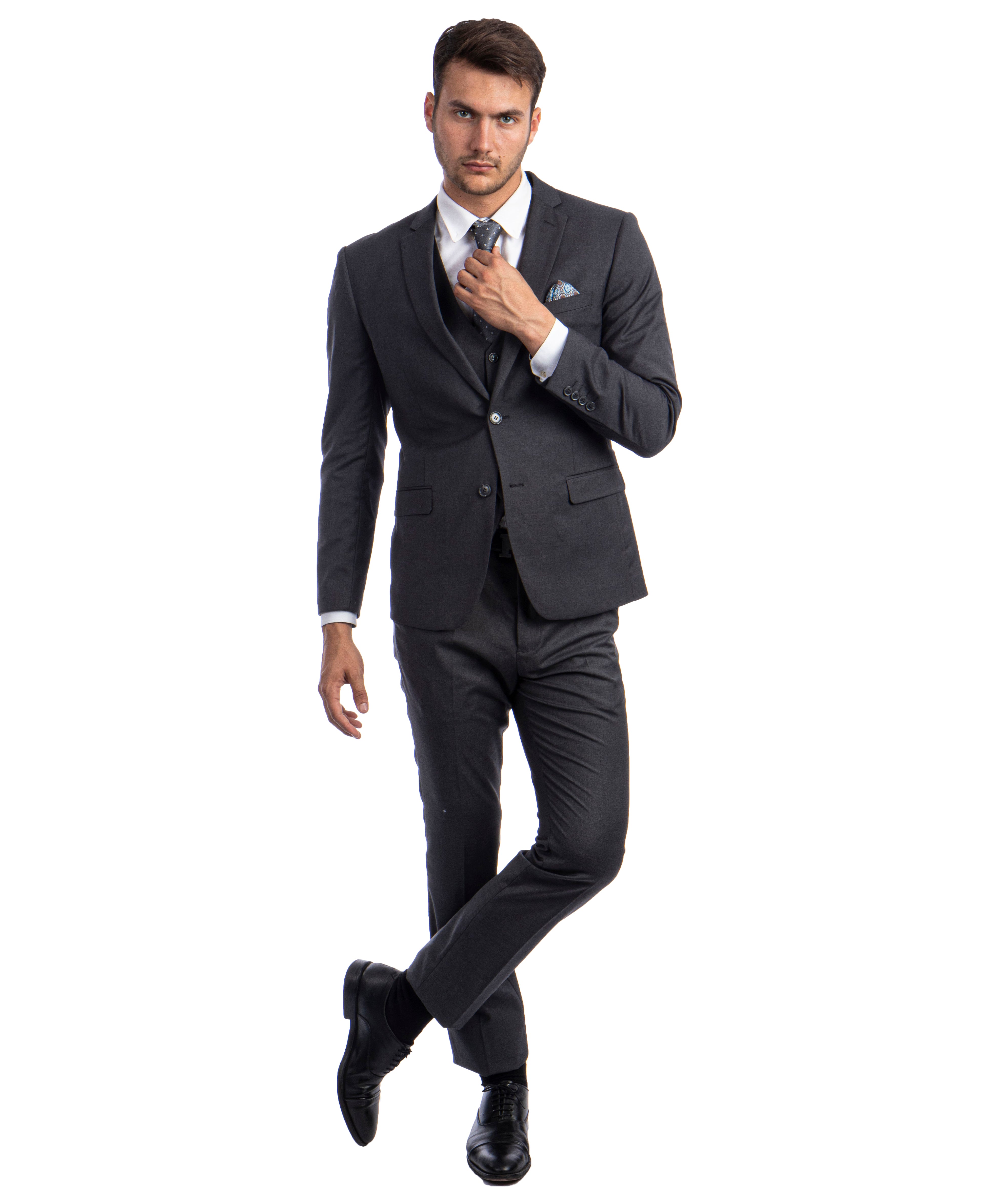 title:Sean Alexander Charcoal Gray 3 PC Solid Suit Skinny Fit Suits;color:Charcoal Gray