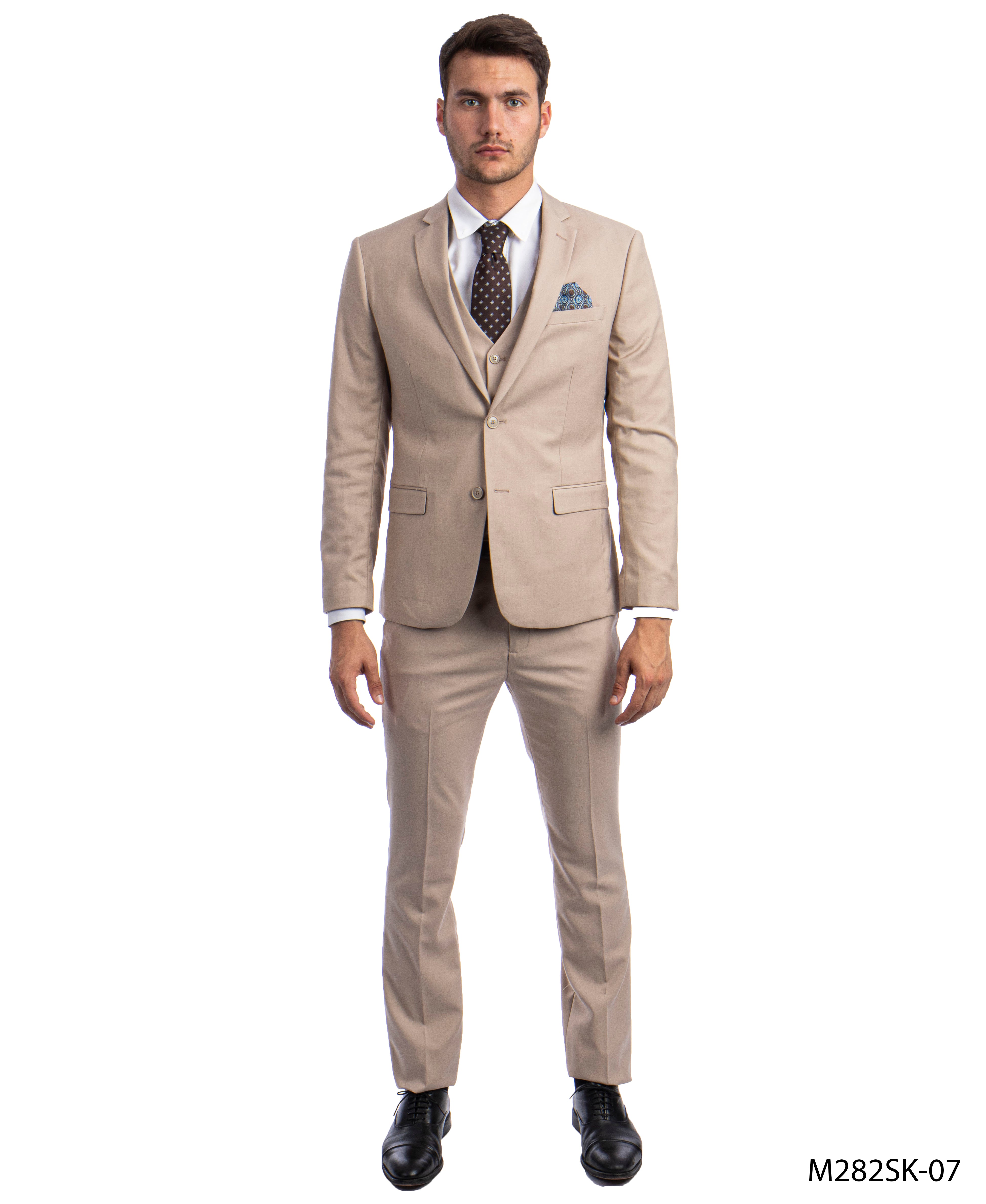 title:Sean Alexander M.Tan 3 PC Solid Suit Skinny Fit Suits;color:M.Tan