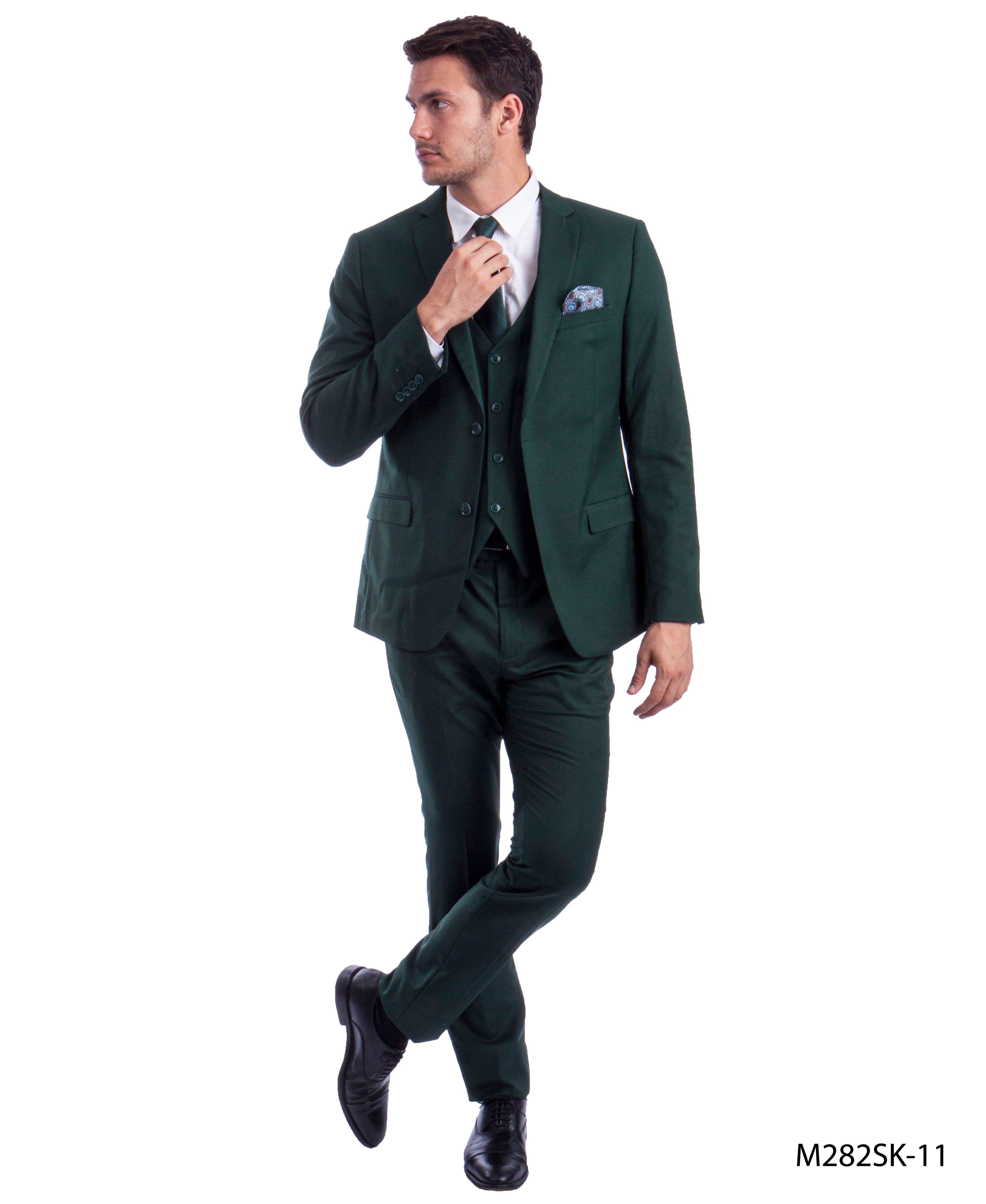 title:Sean Alexander Green 3 PC Solid Suit Skinny Fit Suits;color:Green