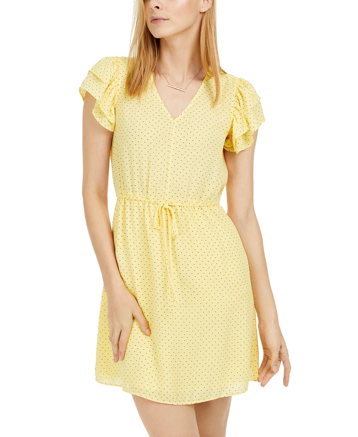 Maison Jules Women's Printed Drawstring-Waist Dress Yellow Size Small