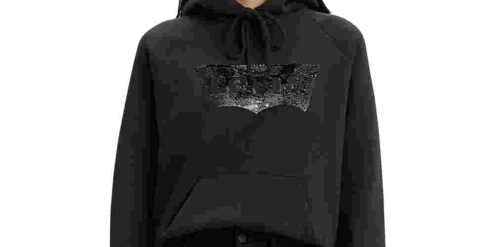 Levi's Women's Sequin Graphic Sport Hoodie Black Size X-Large