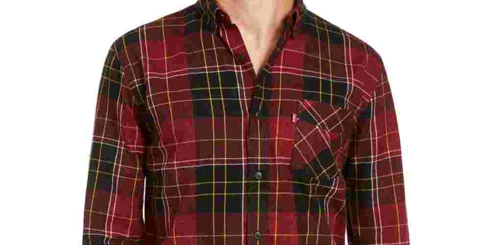 Levi's Men's Booth Regular-Fit Plaid Flannel Shirt Red overflw Size Small