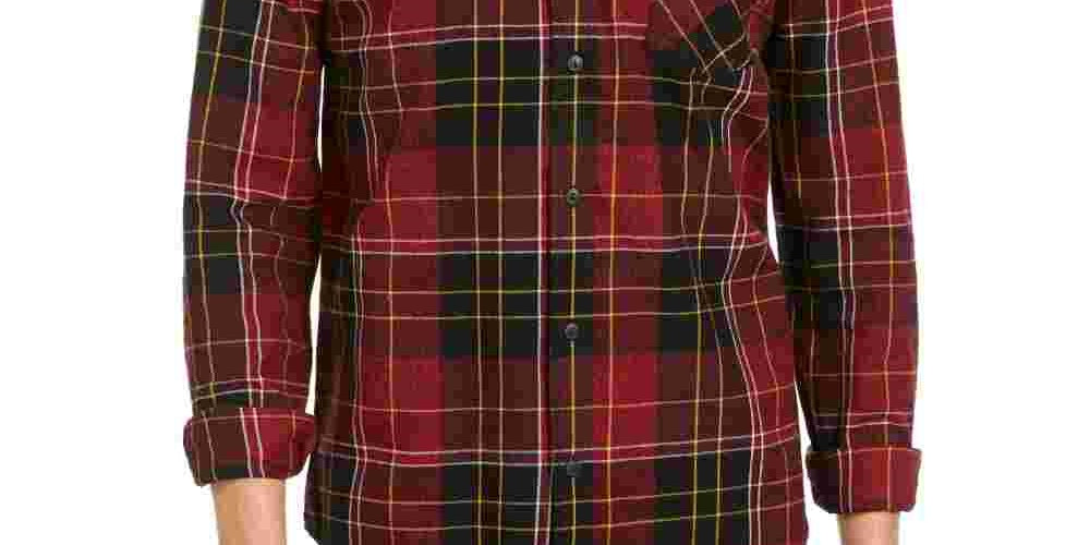 Levi's Men's Booth Regular-Fit Plaid Flannel Shirt Red overflw Size Small