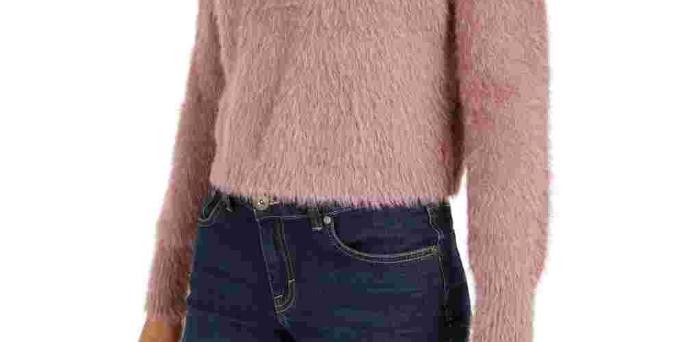 Sun+ Moon Women's Fuzzy Finish Long Sleeve Mock T-Shirt Sweater Pink Size Large