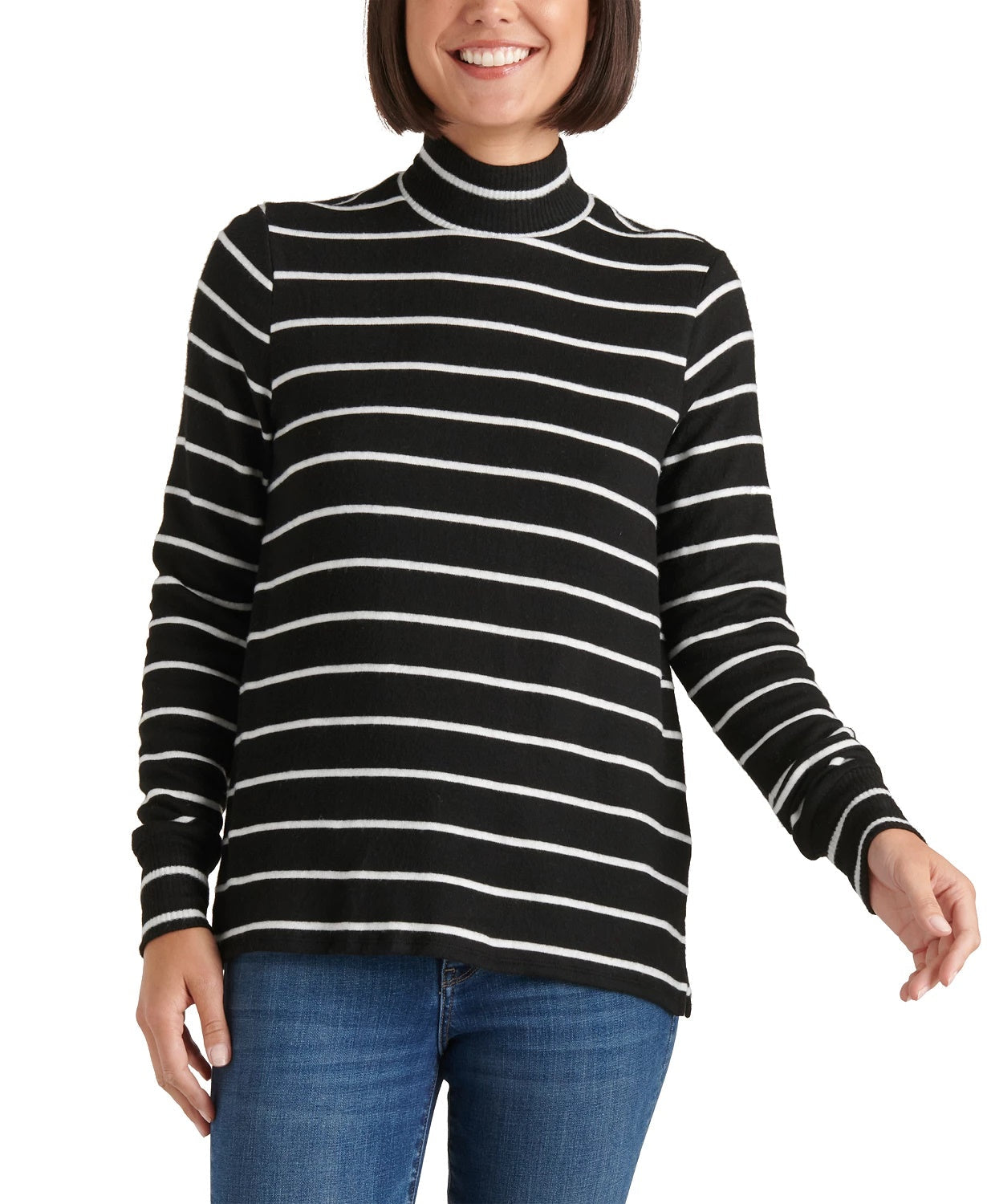 Lucky Brand Women's Striped Mock-Neck Top White Size Large