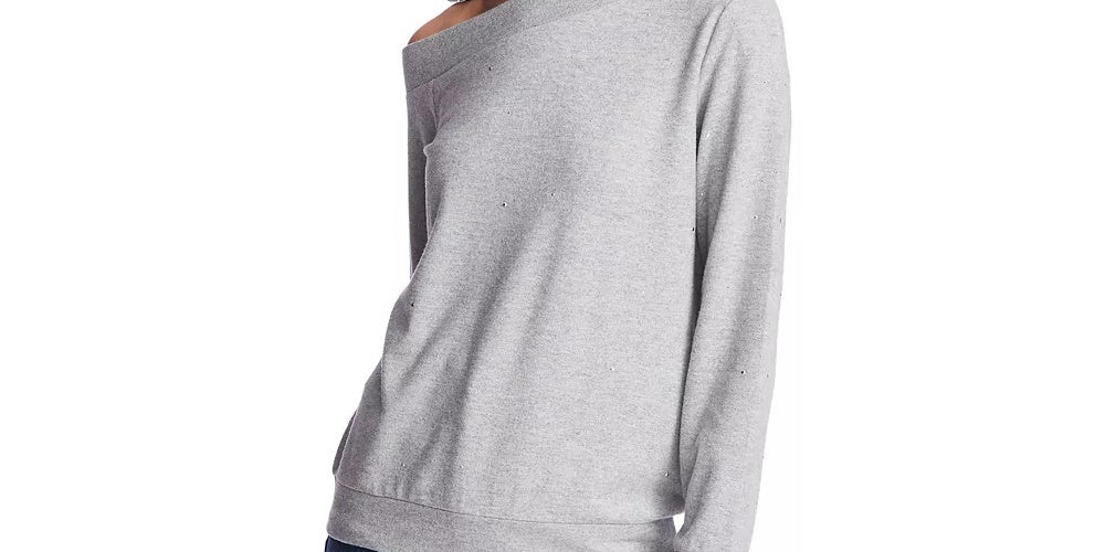 1.STATE Women's Crystal Detail Off The Shoulder Sweater Gray