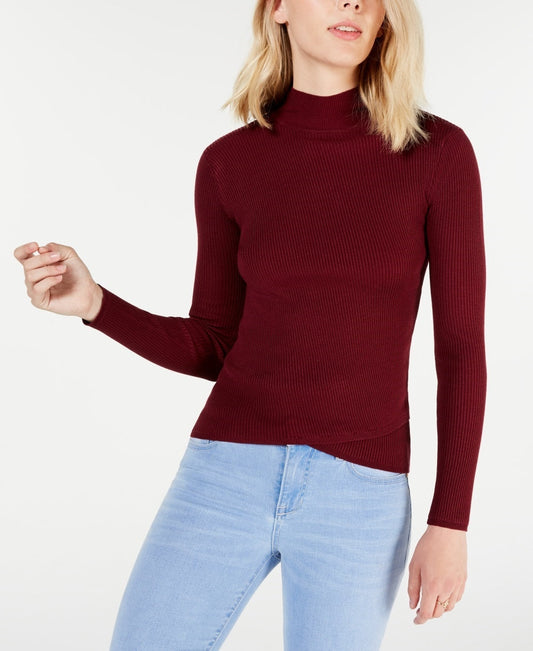 Say What? Junior's Mock Turtleneck Tulip Hem Sweater Red Size X-Small