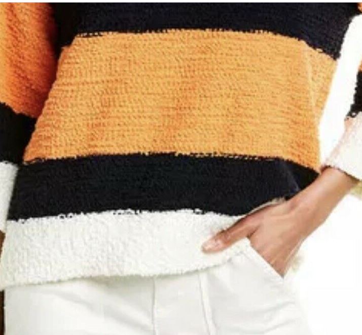 Vince Camuto Women's Colorblock Teddy Knit Sweater Orange Size Medium