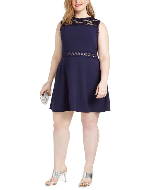 Speechless Women's Trendy Plus Size Lace-Trim A-Line Dress Dark Blue Size 24