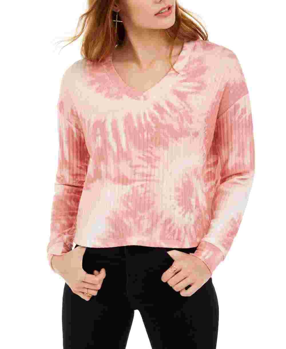 Crave Fame Junior's Cozy Ribbed Tie Dyed Top Pink Size Small