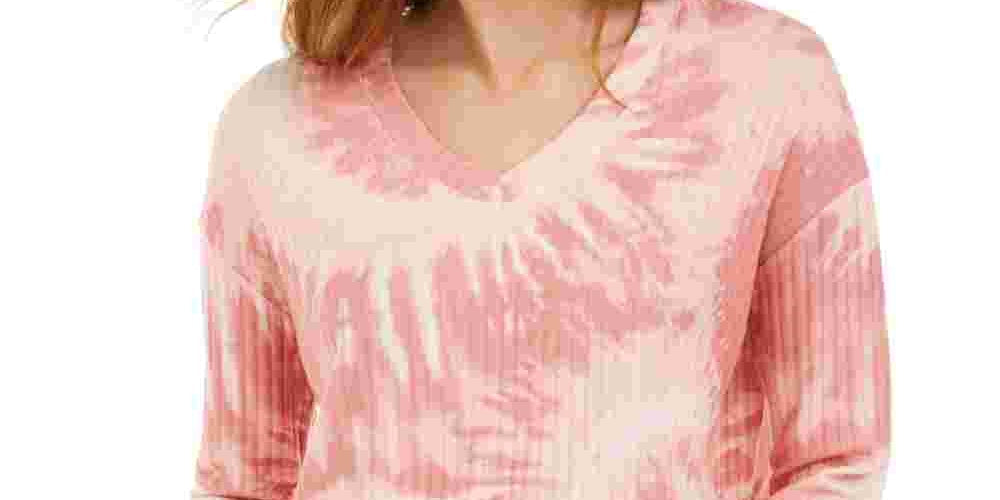 Crave Fame Junior's Cozy Ribbed Tie Dyed Top Pink Size Small