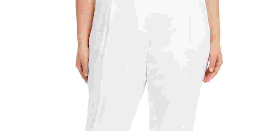 Calvin Klein Women's Plus Linen Blend High Waist Ankle Pants White Size 14W