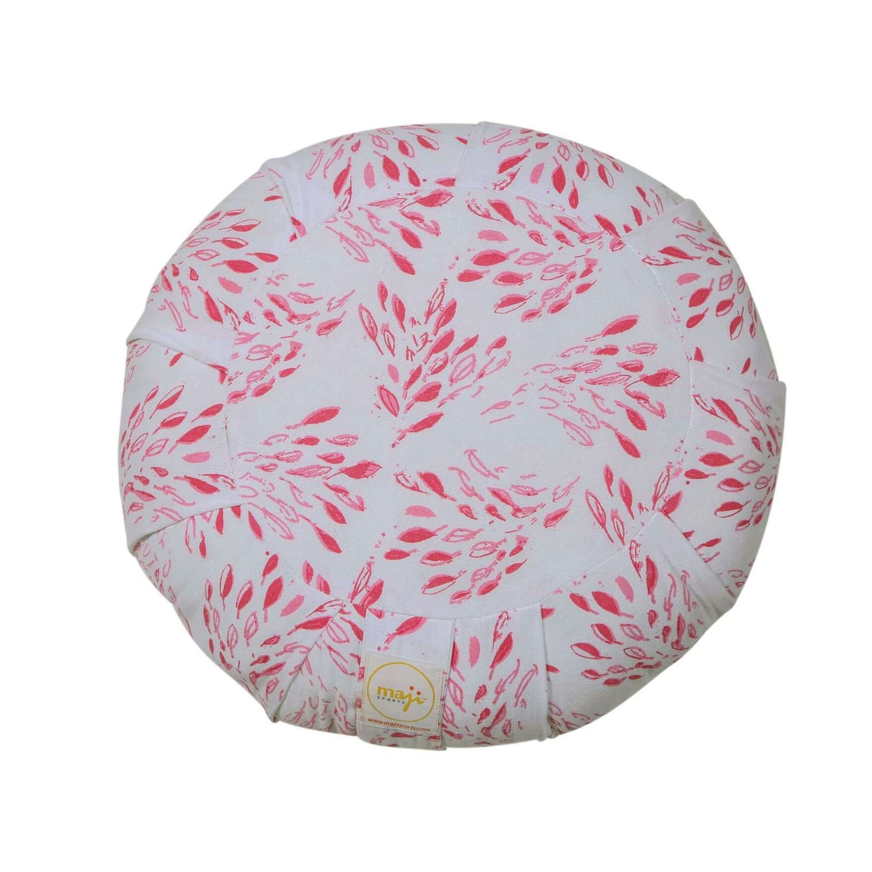 title:Maji Sports Round Zafu Yoga Meditation Pillow White Dainty Leaves;color:White