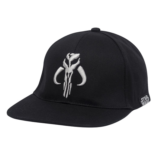 title:Star Wars The Mandalorian Bounty Hunter Embroidered Flat Brim Snapback Hat;color:Black